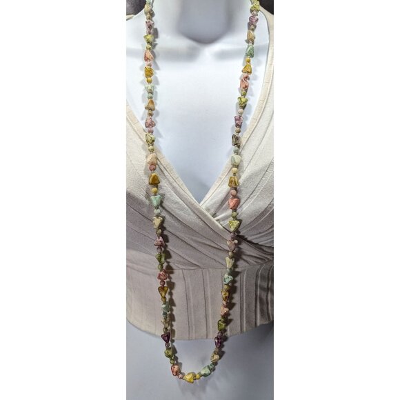 Vintage 20s Art Deco Pastel Rainbow Marbled Lucite Beaded Necklace - Picture 2 of 4